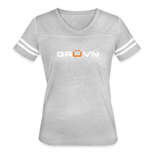 Load image into Gallery viewer, GRUVN Women’s Vintage Sport T-Shirt - White & Orange (6 Colors) - heather gray/white