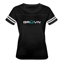 Load image into Gallery viewer, GRÜVN Women’s Vintage Sport T-Shirt - White & Blue (7 Colors) - black/white