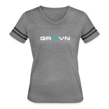 Load image into Gallery viewer, GRÜVN Women’s Vintage Sport T-Shirt - White & Blue (7 Colors) - heather gray/charcoal