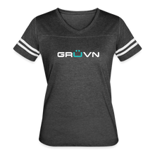 Load image into Gallery viewer, GRÜVN Women’s Vintage Sport T-Shirt - White &amp; Blue (7 Colors) - vintage smoke/white
