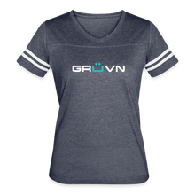 Load image into Gallery viewer, GRÜVN Women’s Vintage Sport T-Shirt - White & Blue (7 Colors) - vintage navy/white