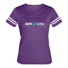 Load image into Gallery viewer, GRÜVN Women’s Vintage Sport T-Shirt - White & Blue (7 Colors) - vintage purple/white