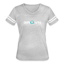 Load image into Gallery viewer, GRÜVN Women’s Vintage Sport T-Shirt - White &amp; Blue (7 Colors) - heather gray/white
