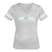 Load image into Gallery viewer, GRÜVN Women’s Vintage Sport T-Shirt - White & Blue (7 Colors) - heather gray/white