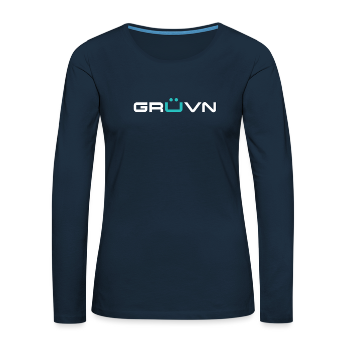 GRÜVN Women's Premium Long Sleeve Shirt - White & Blue (5 Colors) - deep navy