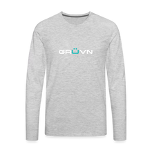 Load image into Gallery viewer, GRÜVN Men's Premium Long Sleeve T-Shirt - White & Blue (4 Colors) - heather gray