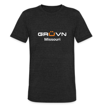 Load image into Gallery viewer, GRÜVN Missouri Unisex Tri-Blend T-Shirt - White & Orange Logo (4 Colors) - heather black