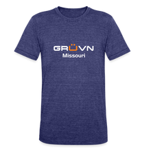 Load image into Gallery viewer, GRÜVN Missouri Unisex Tri-Blend T-Shirt - White & Orange Logo (4 Colors) - heather indigo