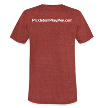 Load image into Gallery viewer, GRÜVN Unisex Tri-Blend T-Shirt - PickleballPlayPen.com On Back  (4 Colors - heather cranberry