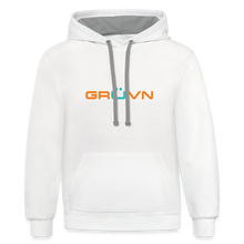 Load image into Gallery viewer, GRÜVN Unisex Contrast Hoodie - Blue & Orange Logo with Triad - white/gray
