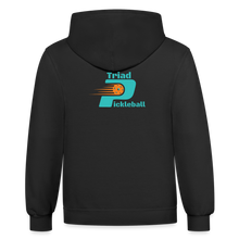 Load image into Gallery viewer, GRÜVN Unisex Contrast Hoodie - Blue & Orange Logo with Triad - black/asphalt