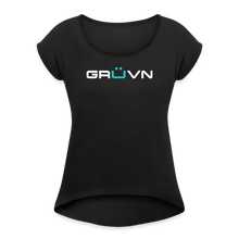 Load image into Gallery viewer, GRÜVN Women's Roll Cuff T-Shirt - Blue Logo (6 Colors) - black