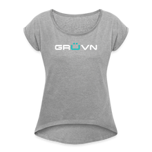 Load image into Gallery viewer, GRÜVN Women's Roll Cuff T-Shirt - Blue Logo (6 Colors) - heather gray