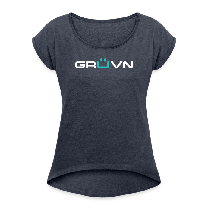 GRÜVN Women's Roll Cuff T-Shirt - Blue Logo (6 Colors) - navy heather