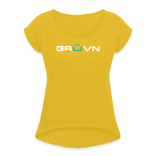 Load image into Gallery viewer, GRÜVN Women's Roll Cuff T-Shirt - Blue Logo (6 Colors) - mustard yellow
