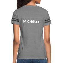 Load image into Gallery viewer, GRÜVN Women’s Vintage Sport T-Shirt - Michelle on back - heather gray/charcoal