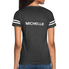 Load image into Gallery viewer, GRÜVN Women’s Vintage Sport T-Shirt - Michelle on back - vintage smoke/white