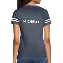 Load image into Gallery viewer, GRÜVN Women’s Vintage Sport T-Shirt - Michelle on back - vintage navy/white