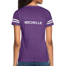 Load image into Gallery viewer, GRÜVN Women’s Vintage Sport T-Shirt - Michelle on back - vintage purple/white