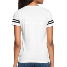Load image into Gallery viewer, GRÜVN Women’s Vintage Sport T-Shirt - Michelle on back - white/black