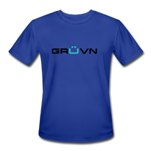 Load image into Gallery viewer, GRÜVN Men’s Moisture Wicking Performance T-Shirt - Black & Blue Logo (4 Colors) - royal blue