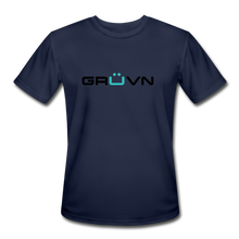 Load image into Gallery viewer, GRÜVN Men’s Moisture Wicking Performance T-Shirt - Black & Blue Logo (4 Colors) - navy