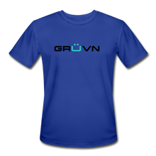 Load image into Gallery viewer, GRÜVN Men’s Moisture Wicking Performance T-Shirt (TEAM GRUVN on back) - Black & Blue Logo (4 Colors) - royal blue