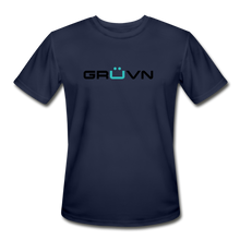 Load image into Gallery viewer, GRÜVN Men’s Moisture Wicking Performance T-Shirt (TEAM GRUVN on back) - Black & Blue Logo (4 Colors) - navy