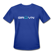 Load image into Gallery viewer, GRÜVN Men’s Moisture Wicking Performance T-Shirt - White &amp; Blue Logo (4 Colors) - royal blue
