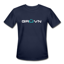 Load image into Gallery viewer, GRÜVN Men’s Moisture Wicking Performance T-Shirt - White & Blue Logo (4 Colors) - navy
