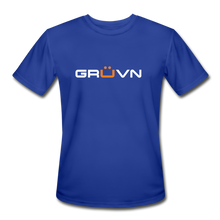 Load image into Gallery viewer, GRÜVN Men’s Moisture Wicking Performance T-Shirt - White & Orange Logo (4 Colors) - royal blue