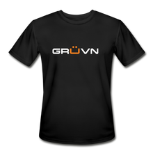 Load image into Gallery viewer, GRÜVN Men’s Moisture Wicking Performance T-Shirt - White & Orange Logo (4 Colors) - black