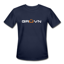 Load image into Gallery viewer, GRÜVN Men’s Moisture Wicking Performance T-Shirt - White & Orange Logo (4 Colors) - navy