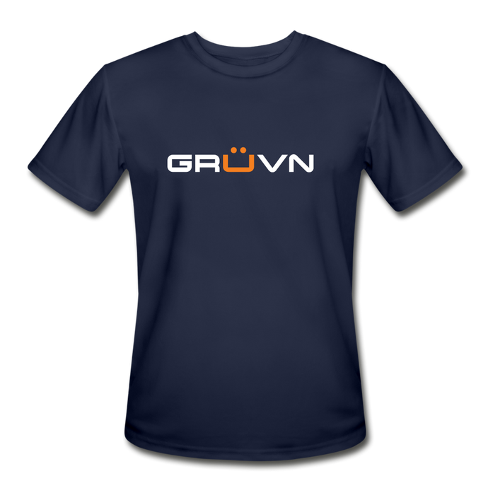 GRÜVN Men’s Moisture Wicking Performance T-Shirt - White & Orange Logo (4 Colors) - navy