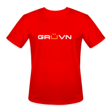 Load image into Gallery viewer, GRÜVN Men’s Moisture Wicking Performance T-Shirt - White & Orange Logo (4 Colors) - red