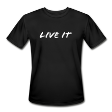 Load image into Gallery viewer, LIVE IT Men’s Moisture Wicking Performance T-Shirt (GRÜVN on back) White Logo (4 Colors) - black