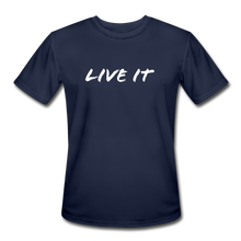 Load image into Gallery viewer, LIVE IT Men’s Moisture Wicking Performance T-Shirt (GRÜVN on back) White Logo (4 Colors) - navy