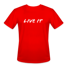 Load image into Gallery viewer, LIVE IT Men’s Moisture Wicking Performance T-Shirt (GRÜVN on back) White Logo (4 Colors) - red