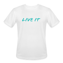 Load image into Gallery viewer, LIVE IT Men’s Moisture Wicking Performance T-Shirt (GRÜVN on back) Blue Logo (4 Colors) - white