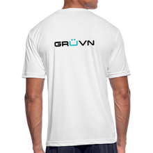 Load image into Gallery viewer, LIVE IT Men’s Moisture Wicking Performance T-Shirt (GRÜVN on back) Blue Logo (4 Colors) - white
