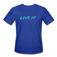 Load image into Gallery viewer, LIVE IT Men’s Moisture Wicking Performance T-Shirt (GRÜVN on back) Blue Logo (4 Colors) - royal blue