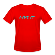 Load image into Gallery viewer, LIVE IT Men’s Moisture Wicking Performance T-Shirt (GRÜVN on back) Blue Logo (4 Colors) - red