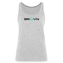 Load image into Gallery viewer, GRÜVN Women’s Premium Tank Top - Black & Blue Logo (7 Colors) - heather gray