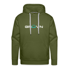 Load image into Gallery viewer, GRÜVN Men’s Premium Hoodie - White &amp; Blue Logo (9 Colors) - olive green
