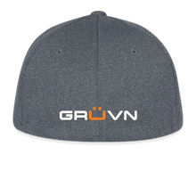 Load image into Gallery viewer, GRÜVN  Flexfit Fitted Melange Cap - White &amp; Orange Logo (3 Colors) - dark heather gray
