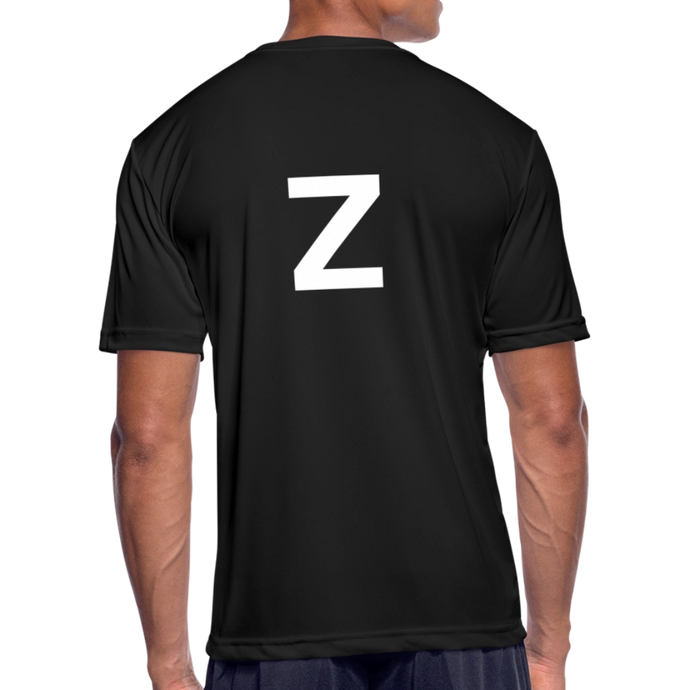 GRÜVN Men’s Moisture Wicking Performance T-Shirt - Z  on back - White & Blue Logo (4 Colors) - black