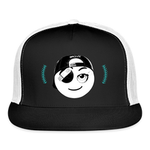 Load image into Gallery viewer, BRUZN Trucker Hat - White logo Blue stitches (3 hat colors) - black/white
