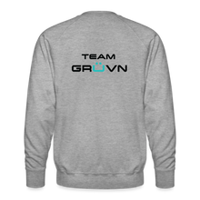 Load image into Gallery viewer, GRÜVN Men’s Premium Sweatshirt - TEAM GRUVN on back - Black &amp; Blue Logo (4 Colors) - heather grey
