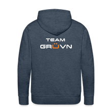 Load image into Gallery viewer, GRÜVN Men’s Premium Hoodie - TEAM GRUVN on back - White &amp; Orange logo (7 Colors) - heather denim
