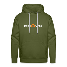 Load image into Gallery viewer, GRÜVN Men’s Premium Hoodie - White &amp; Orange logo (7 Colors) - olive green
